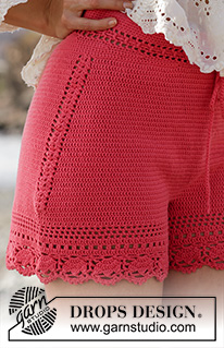 Beach Comfort / DROPS 190-25 - Crocheted shorts with lace pattern. Size: S - XXXL Piece is crocheted in DROPS Safran.