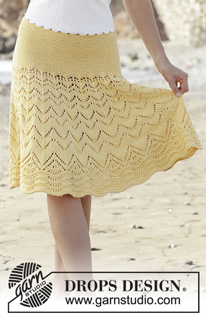 Sunny Days / DROPS 190-30 - Nederdel med hulmønster, bølgemønster og retstrik, strikket oppefra og ned. Størrelse S - XXXL. Arbejdet er strikket i DROPS Cotton Merino