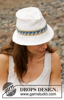 Sweet Fedora / DROPS 190-35 - Crocheted hat with edge in multi-coloured pattern. Piece is crocheted in DROPS Paris.