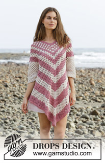 Strawberry Delight / DROPS 190-9 - Crocheted poncho-jumper with lace pattern. Sizes S - XXXL. The piece is worked top down in DROPS Belle.