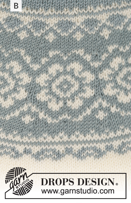 Periwinkle / DROPS 191-1 - Knitted sweater with round yoke, multi-colored Nordic pattern and A-shape. Size: S - XXXL Piece is knitted in DROPS Merino Extra Fine.
