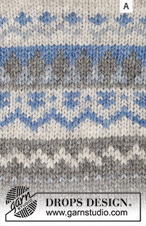 Nougat / DROPS 191-12 - Kötött pulóver kerek vállrésszel, színes norvégmintával, fentről lefelé kötve
S - XXXL méretekben,
A darabot DROPS Air fonalból kötjük