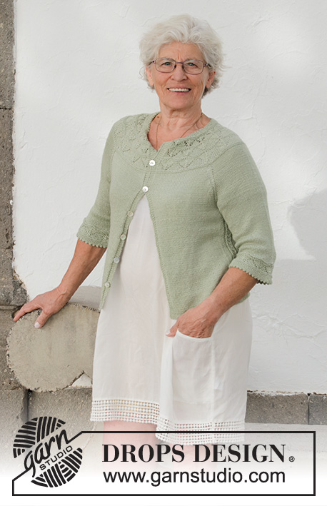 Summer Evening Cardigan / DROPS 191-23 - Knitted jacket with round yoke, lace pattern and ¾-length sleeves, worked top down. Sizes S - XXXL. The piece is worked in DROPS BabyAlpaca Silk.