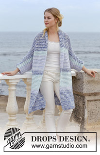 La Mare / DROPS 191-28 - Knitted jacket with garter stitch, stripes, shawl collar kimono sleeves and split in sides. Sizes S - XXXL. The piece is worked in DROPS Air and DROPS Brushed Alpaca Silk.
