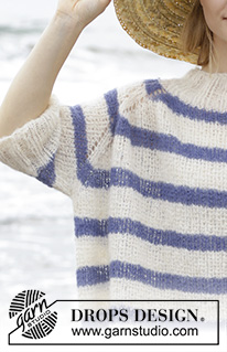 Riviera Stripes / DROPS 191-30 - Knitted sweater with textured pattern, stripes and raglan, worked top down. Sizes S - XXXL. The piece is worked in DROPS Brushed Alpaca Silk.