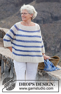 Riviera Stripes / DROPS 191-30 - Knitted sweater with textured pattern, stripes and raglan, worked top down. Sizes S - XXXL. The piece is worked in DROPS Brushed Alpaca Silk.