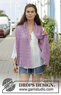 French Lavender / DROPS 191-35 - Crocheted stole with lace pattern and fans. The piece is worked in DROPS Cotton Merino.