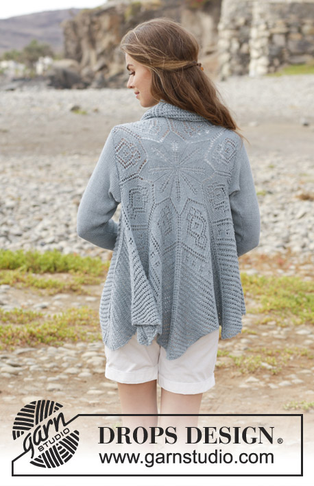 Seaside Dreamer / DROPS 191-6 - Knitted circle jacket with lace pattern. Sizes S - XXXL. The piece is worked in DROPS BabyAlpaca Silk.