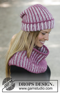 Wild Berry Crush / DROPS 192-17 - Knitted hat in DROPS Air with English rib in two colors.
Knitted neck warmer in DROPS Air with English rib in two colors.