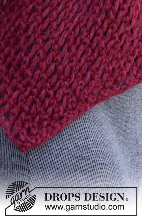 Warm Bordeaux / DROPS 192-33 - Gorro tricotado com 2 fios DROPS Air; com ponto rendado e ponto jarreteira. 
Cachecol tricotado com 2 fios DROPS Air, com ponto rendado.