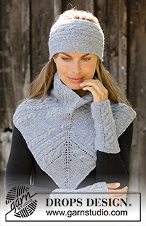 Baltic Sea / DROPS 192-40 - Knitted head band, neck warmer and wrist warmers with cables and garter stitch in DROPS Sky.