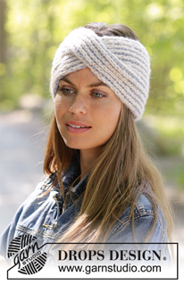 Lissie / DROPS 192-44 - Knitted head band in DROPS Air. Piece is knitted in English rib in two colors and cable mid front.