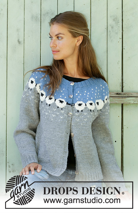 Sheep Happens! Cardigan / DROPS 194-1 - Knitted jacket with round yoke in DROPS Lima. Piece is knitted top down in Nordic pattern with sheep. Size: S - XXXL