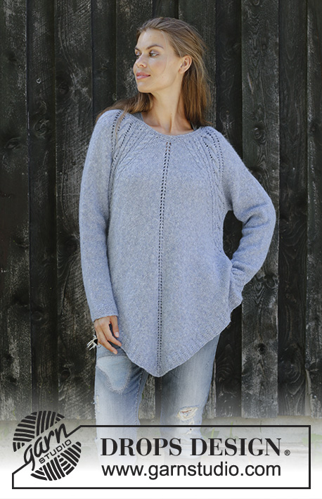 Casual Diamond / DROPS 194-19 - Knitted poncho sweater with raglan in DROPS Sky. Piece is knitted top down with cables. Size: S – XXXL