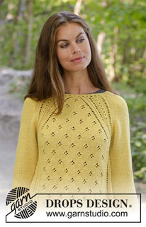 Canari / DROPS 195-16 - Knitted sweater with raglan in DROPS Karisma. The piece is worked top down with lace pattern. Sizes S - XXXL.