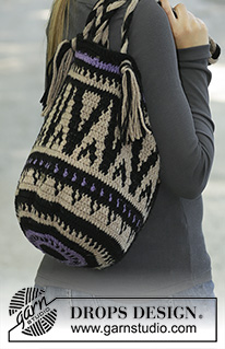 Midnight Bonfires / DROPS 195-34 - Crocheted bag in DROPS Nepal. The piece is worked with coloured pattern.