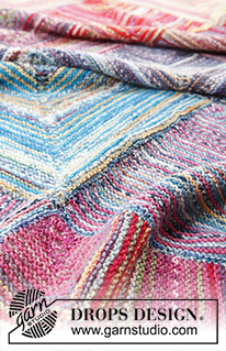Sunset Mountains / DROPS 195-37 - Knitted blanket with domino squares, stripes and garter stitch in DROPS Fabel.
