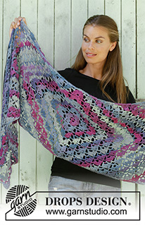 Dragon Eye / DROPS 196-13 - Crocheted stole in DROPS Delight. Piece is crocheted with fan pattern.
