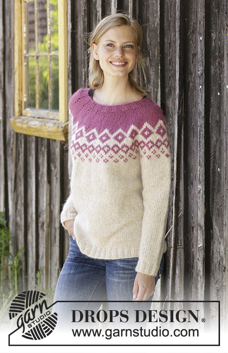 Diamond Delight / DROPS 196-15 - Knitted sweater with round yoke in DROPS Air. Piece is knitted top down with Nordic pattern. Size: S - XXXL