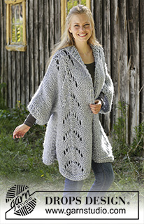Comfort Zone / DROPS 196-21 - Knitted sleeve less jacket in DROPS Air. Piece is knitted in 4 strands with lace pattern and shawl collar. Size: S - XXXL