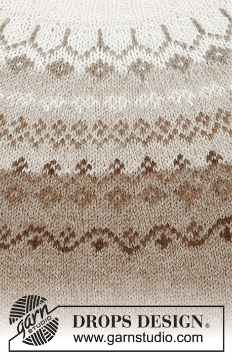 Talvik / DROPS 197-10 - Gebreide trui met ronde pas in DROPS Alpaca. Het werk wordt gebreid van boven naar beneden met Scandinavisch patroon. Maat: S - XXXL 
Gebreide muts met Scandinavisch patroon en pompom in DROPS Alpaca.