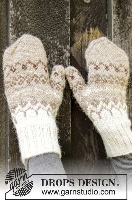 Talvik Mittens / DROPS 197-12 - Knitted mittens with Nordic pattern in DROPS Alpaca. Size S/M.