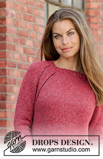 Red Sky / DROPS 197-23 - Knitted jumper with raglan in DROPS Sky. Piece is knitted top down. Size: S - XXXL