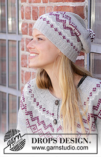 Old Mill / DROPS 197-3 - Knitted jacket in DROPS Merino Extra Fine or DROPS Karisma. The piece is worked top down with Nordic pattern. Sizes S - XXXL.
Knitted hat in DROPS Merino Extra Fine or DROPS Karisma. The piece is worked with Nordic pattern and pom pom.