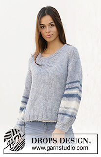 Blueberry Melody / DROPS 199-26 - Knitted jumper with balloon sleeves and stripes in DROPS Melody. Size: S - XXXL