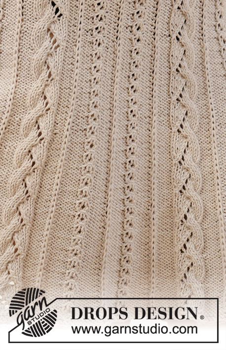 Cable Waterfall / DROPS 199-46 - Stickad kjol i DROPS Cotton Light. Arbetet stickas uppifrån och ner med flätor och hålmönster. Storlek S - XXXL.