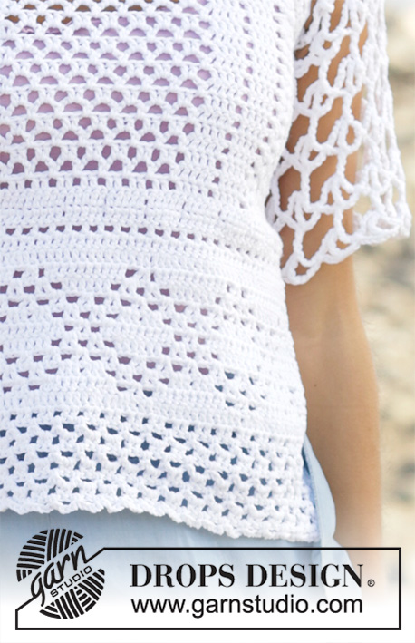 Summer Lace / DROPS 199-50 - Crochet top in DROPS Cotton Light. Piece is crocheted bottom up with lace pattern. Size: S - XXXL