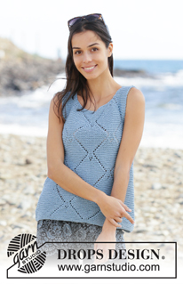 Sunny Island / DROPS 199-51 - Knitted top in DROPS Paris. Piece is knitted in garter stitch and lace pattern. Size: S - XXXL