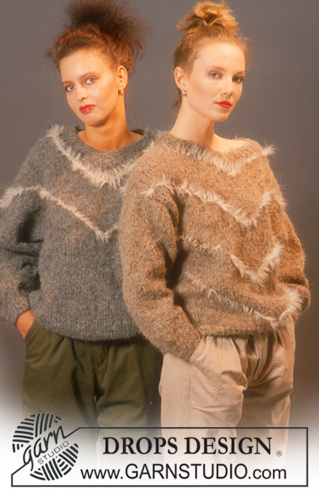DROPS 2-18 - Sweter na drutach, z włóczki DROPS Ardesia i z wstawkami z futerka. Rozmiar M, wersja damska i męska.