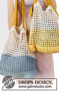 Back to the Beach / DROPS 200-1 - Crocheted bags with stripes in DROPS Paris. The piece is worked in the round, bottom up.