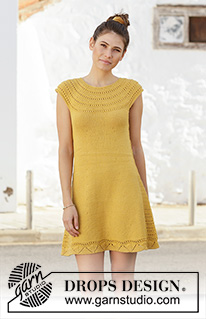 Desert Whispers / DROPS 200-2 - Knitted dress in DROPS Cotton Light. The piece is worked top down, with lace pattern, garter stitch and stockinette stitch. Sizes S – XXXL.
