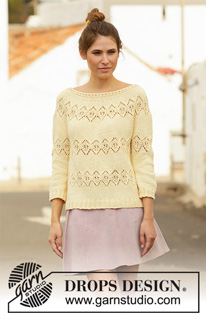 Spring Symmetry / DROPS 200-26 - Knitted jumper in DROPS Muskat. The piece is worked top down with round yoke, lace pattern and ¾-length sleeves. Sizes S - XXXL.