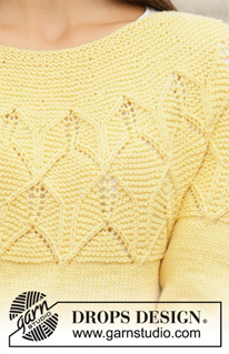Costa del Sol Jumper / DROPS 200-30 - Knitted jumper with round yoke in DROPS Merino Extra Fine. The piece is worked top down with texture, lace pattern and A-shape. Sizes S - XXXL.