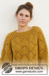Summer Shells / DROPS 200-5 - Knitted sweater with raglan in 1 thread DROPS Snow or 1 thread DROPS Wish or 2 threads Air. The piece is worked top down with lace pattern. Sizes S - XXXL.