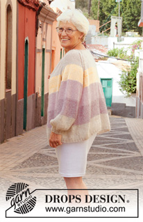 Bring Spring Cardigan / DROPS 200-9 - Knitted jacket in 2 strands DROPS Kid-Silk. The piece is worked top down with raglan, balloon sleeves and stripes. Sizes S - XXXL.
