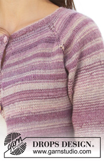 Summer Berries Jacket / DROPS 201-14 - Sweter rozpinany na drutach, przerabiany od góry do dołu, z włóczki DROPS Delight, z reglem, rękawami ¾, w kształcie trapezu. Od S do XXXL