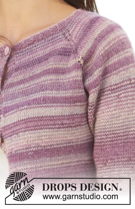 Summer Berries Jacket / DROPS 201-14 - Sweter rozpinany na drutach, przerabiany od góry do dołu, z włóczki DROPS Delight, z reglem, rękawami ¾, w kształcie trapezu. Od S do XXXL