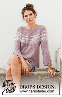 Rosewood / DROPS 201-2 - Knitted sweater in DROPS Sky. The piece is worked top down with round yoke, Nordic pattern, A-shape and ¾-length sleeves. Sizes S - XXXL.