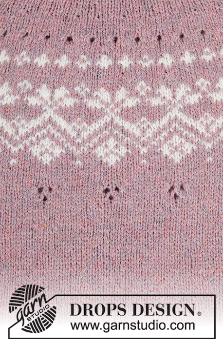 Rosewood / DROPS 201-2 - Knitted sweater in DROPS Sky. The piece is worked top down with round yoke, Nordic pattern, A-shape and ¾-length sleeves. Sizes S - XXXL.