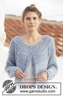 April Showers Jacket / DROPS 201-31 - Knitted long jacket with round yoke in 2 strands DROPS Sky. The piece is worked top down with lace pattern. Sizes S - XXXL.