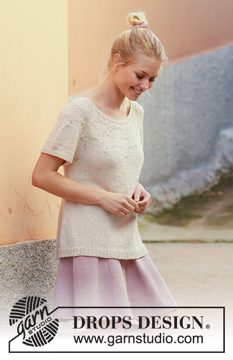 Dandelion Dreams / DROPS 201-37 - Knitted top with round yoke in DROPS Belle. Piece is knitted top down with fan pattern. Size: S - XXXL