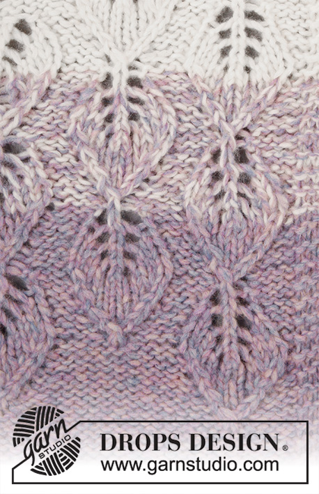 Wistful / DROPS 201-9 - Casaco tricotado de cima para baixo, com ponto de folhas, riscas e mangas ¾, com 2 fios DROPS Air ou 2 fios DROPS Brushed Alpaca Silk. Do S ao XXXL.