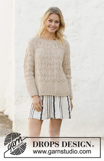 Birch Woods / DROPS 202-11 - Knitted jumper with round yoke in DROPS Air. Piece is knitted with lace pattern. Size: S - XXXL