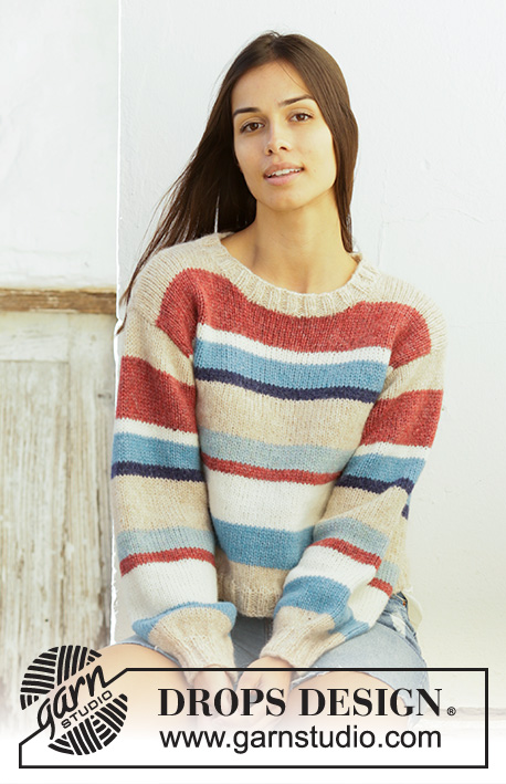 Bretagne / DROPS 202-15 - Knitted jumper with stripes in DROPS Air. Size: S - XXXL