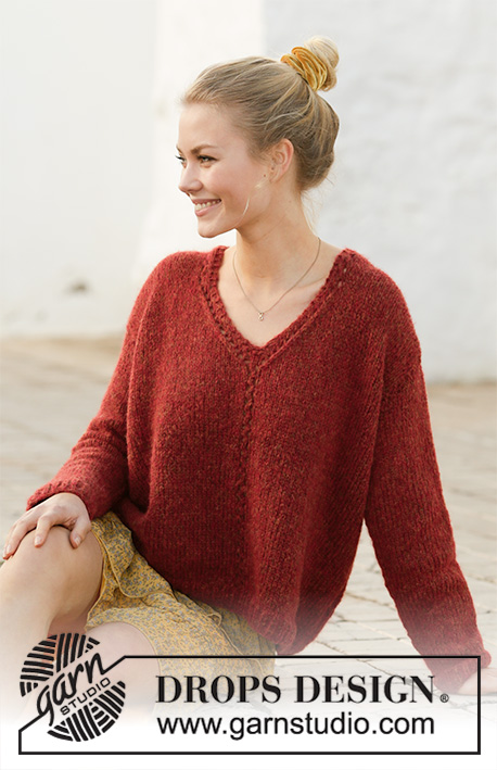 Robin Song / DROPS 202-27 - Knitted sweater with V-neck in DROPS Air. The piece is worked with lace pattern. Sizes S - XXXL.