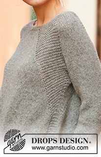 Stone Fields / DROPS 202-8 - Raglánový pulovr pletený shora dolů vroubkovým vzorem a lícovým žerzejem z příze DROPS Sky. Velikost: S - XXXL